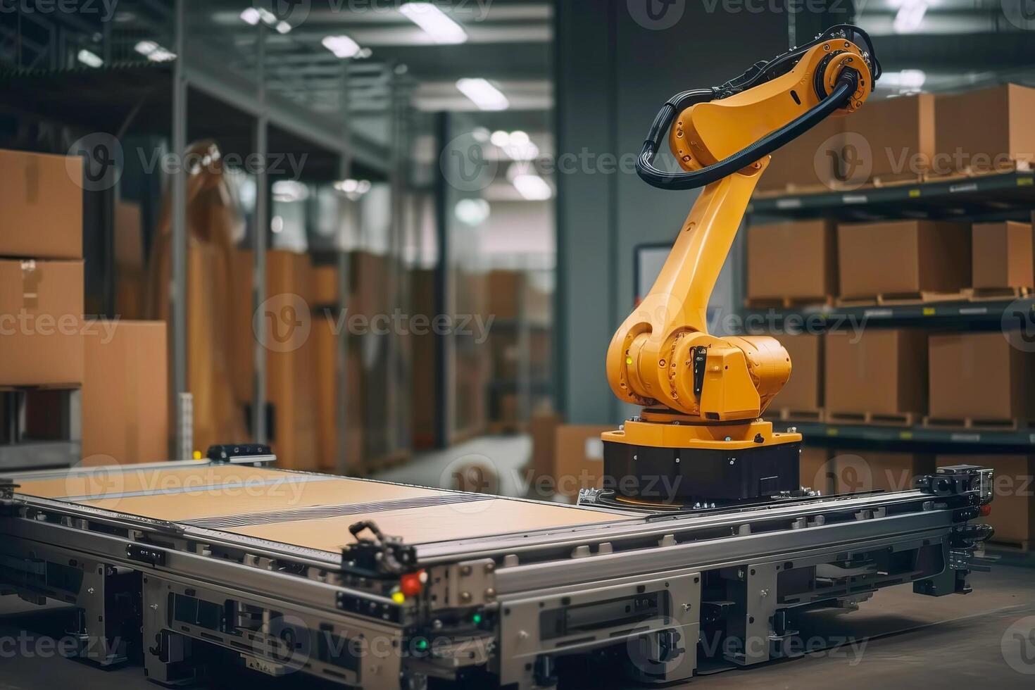 Smart robot arm for innovative warehouse and factory digital technology. illustration photo