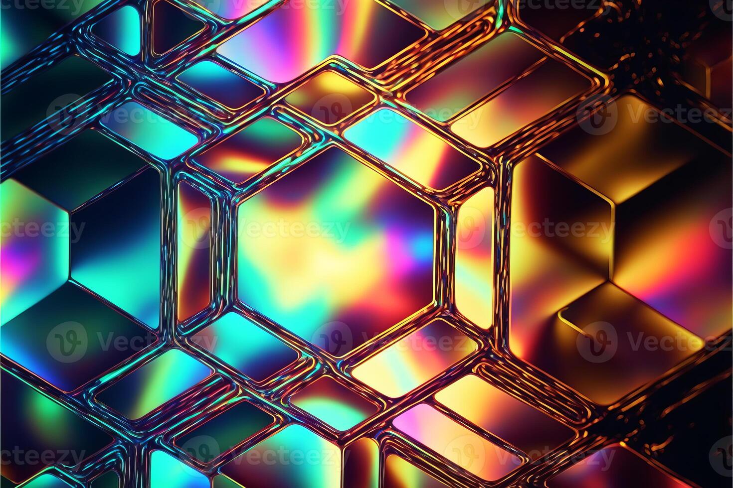 Iridescent holographic textural Background. Geometric cells with iridescent highlights. illustration photo