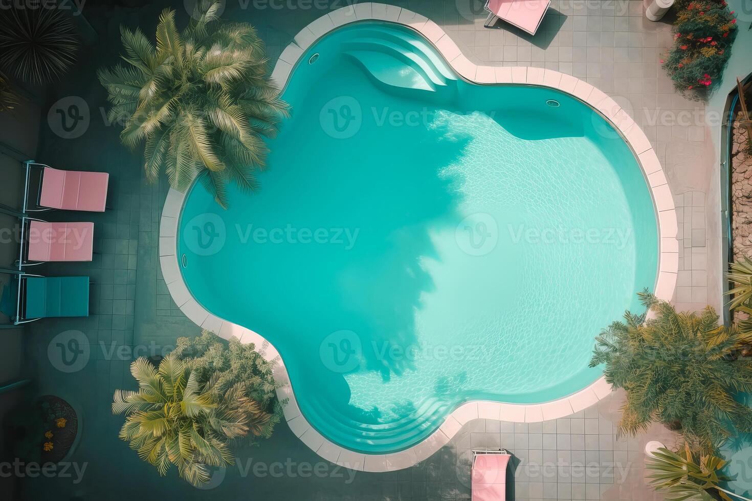 Aerial view of empty swimming pool of luxury hotel. illustration photo