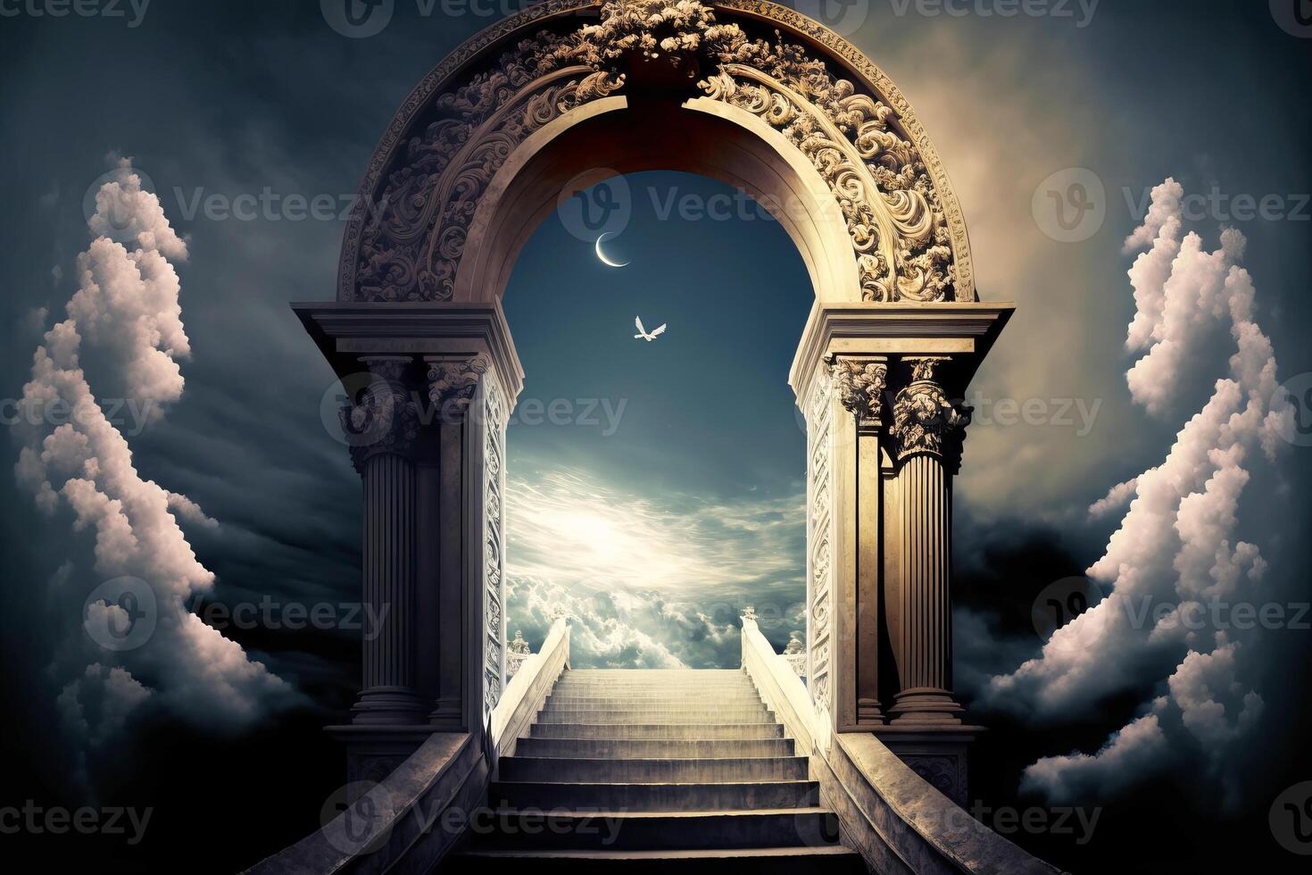 Heavens gate to heaven end of life. Stairway to Heaven. Religious background. illustration photo