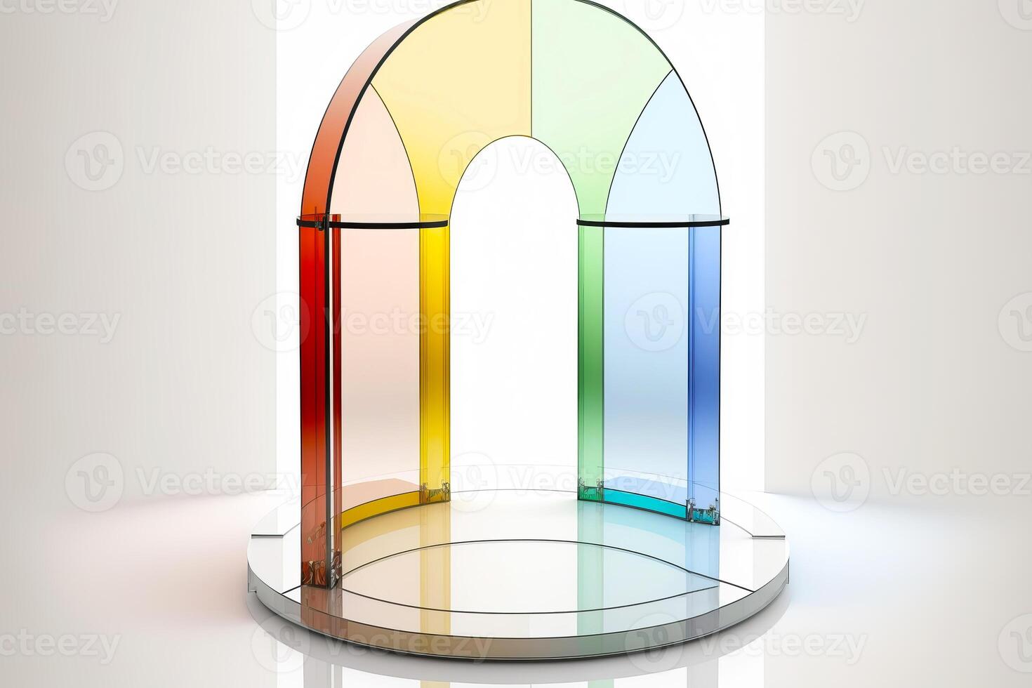 Arched glass podium for product presentation on a white background. illustration photo