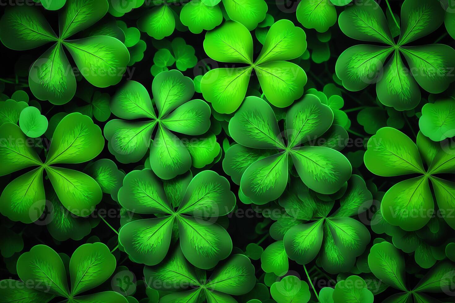 Festive background with shining clover shamrocks. St. Patrick's Day backdrop. illustration photo