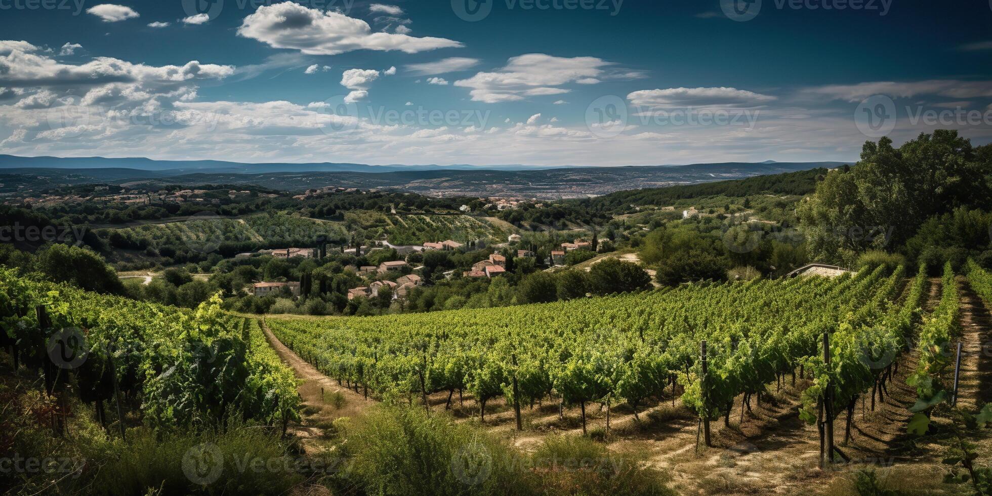 ai generado. ai generativo. viñedo a sur Francia provenza vino planta jardín cosecha. romántico relajarse frío onda. gráfico Arte foto