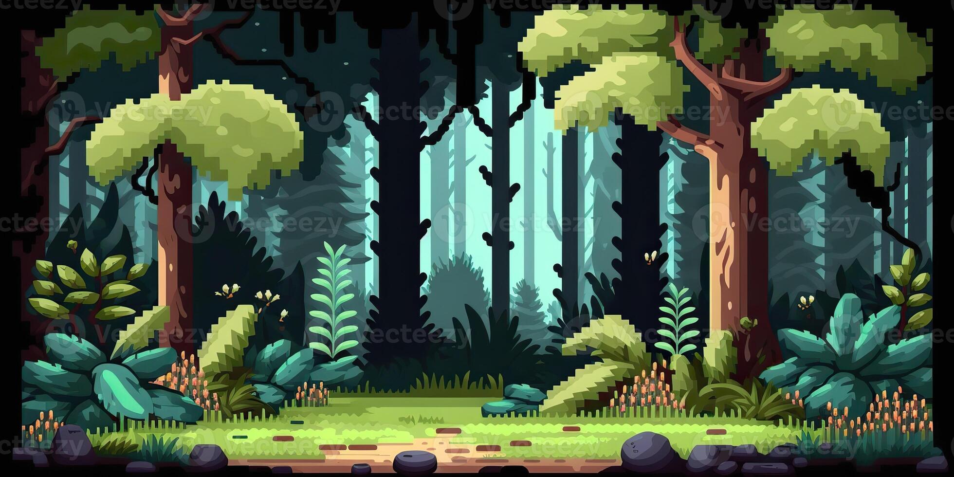 . . 8 bit abstract forest scene. Can be used for retro games or graphic design. Graphic Art photo