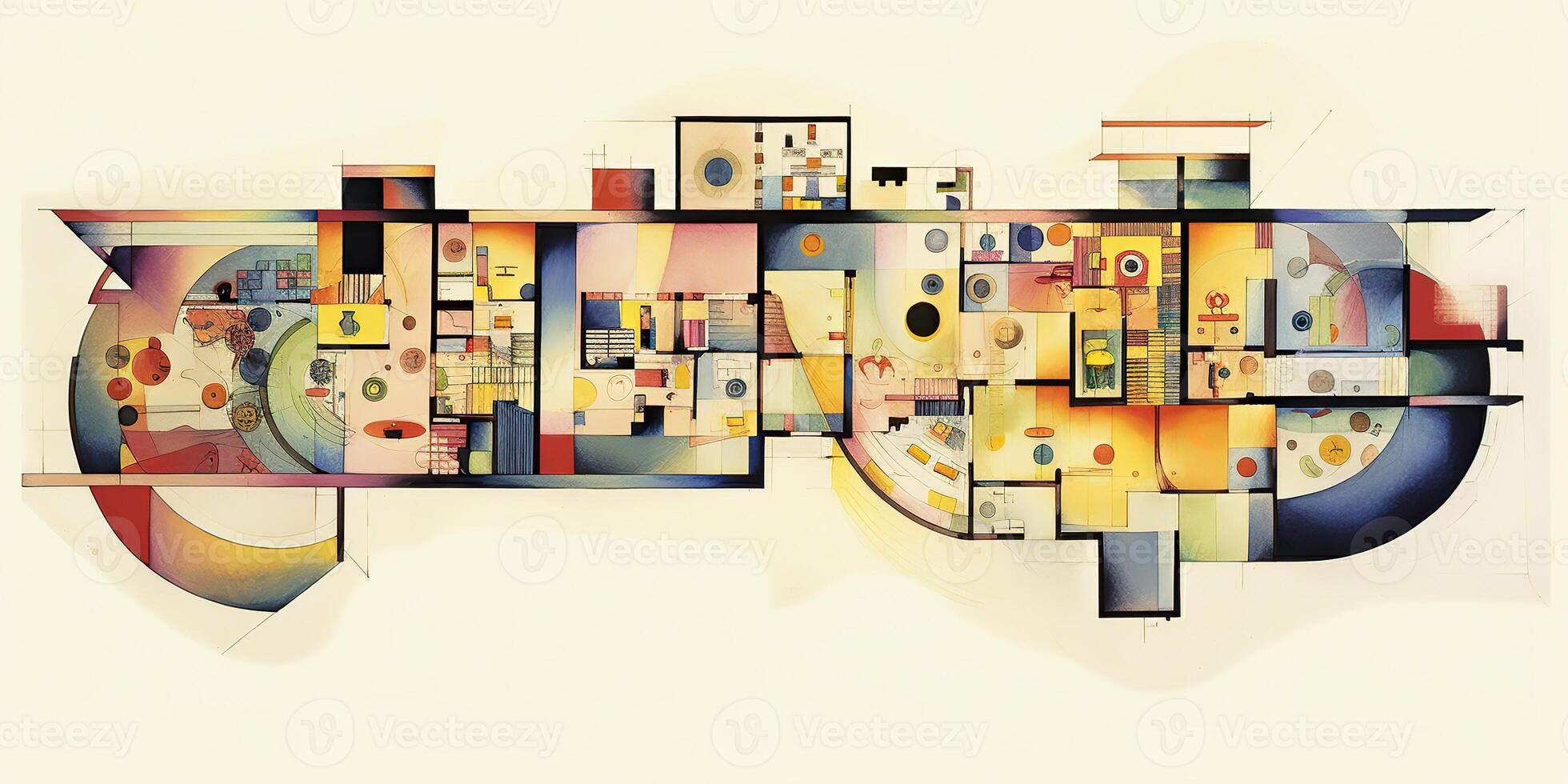 . . Abstract vintage retro aesthetics floor plan background pattern inspired by wassily kandinsky. Can be used like poster for home decoration. Graphic Art photo