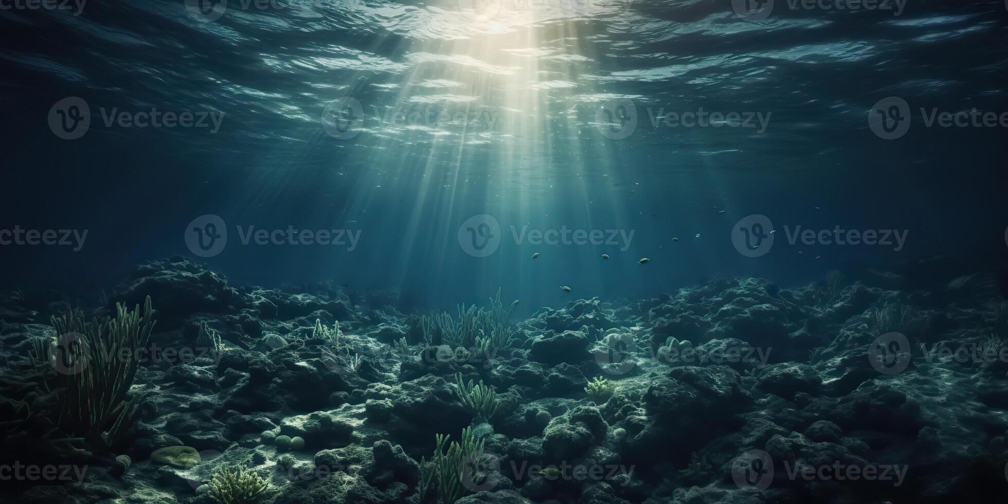 . . Photo of under sea ocean world. Marine Nautical with darm mustic mood adventure vibe. Graphic Art