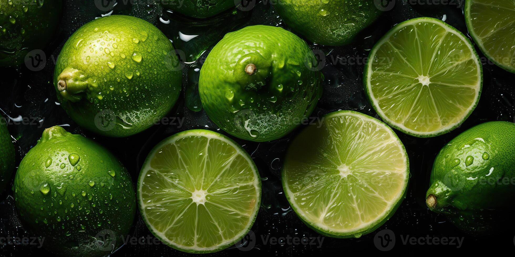 . . Macro shot photography of slices limes green tropical fruits. Graphic Art photo