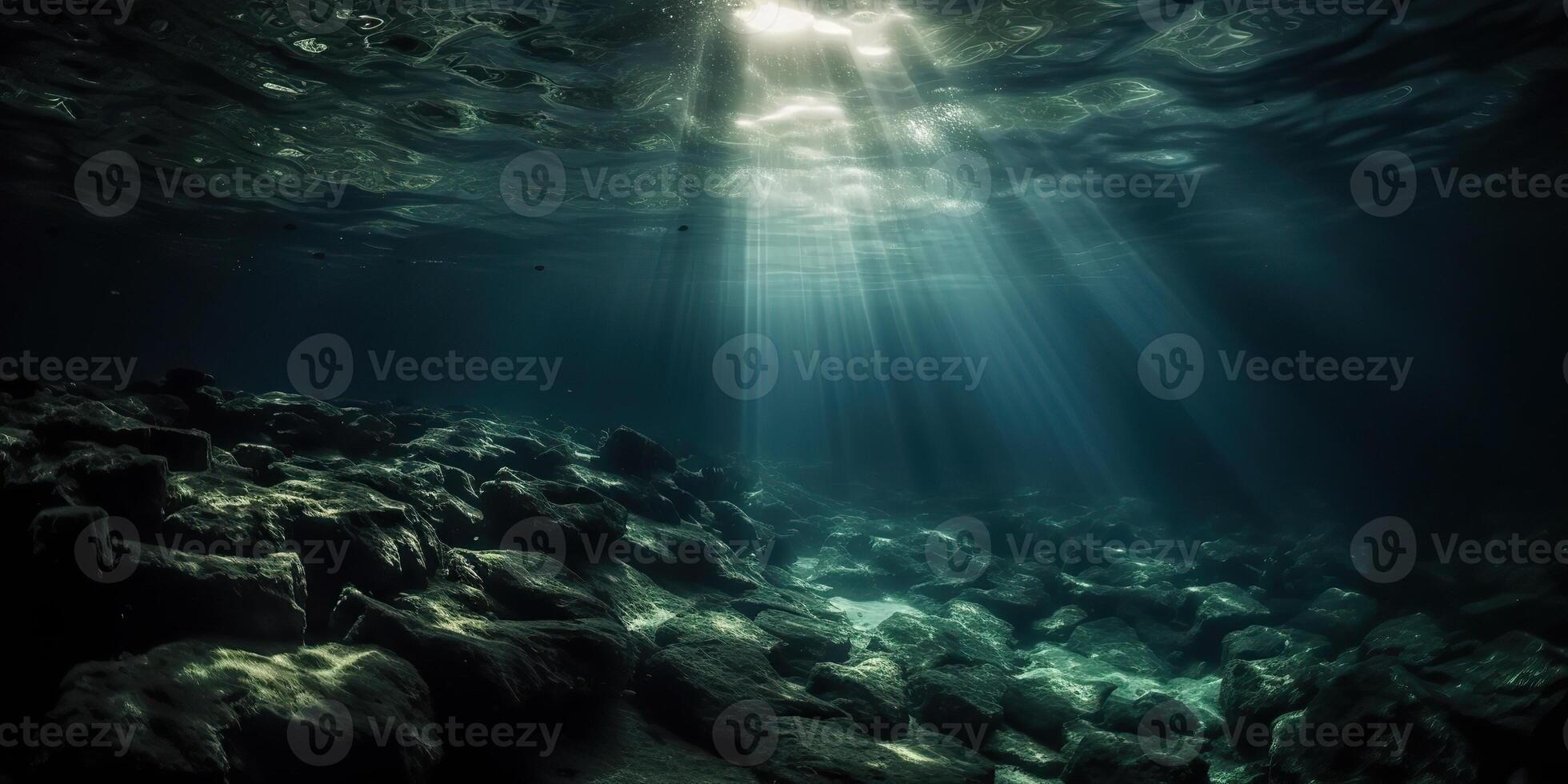 . . Photo of under sea ocean world. Marine Nautical with darm mustic mood adventure vibe. Graphic Art