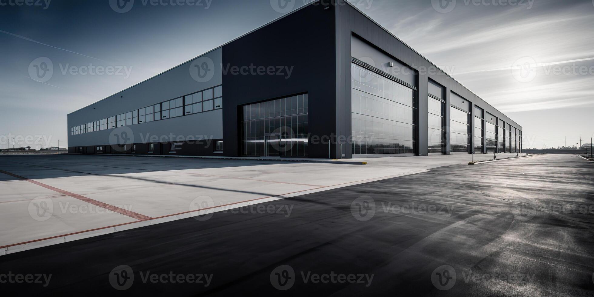 . . Realistic render of logistic business transport warehouse dock station. Factory and transport house. Graphic Art photo