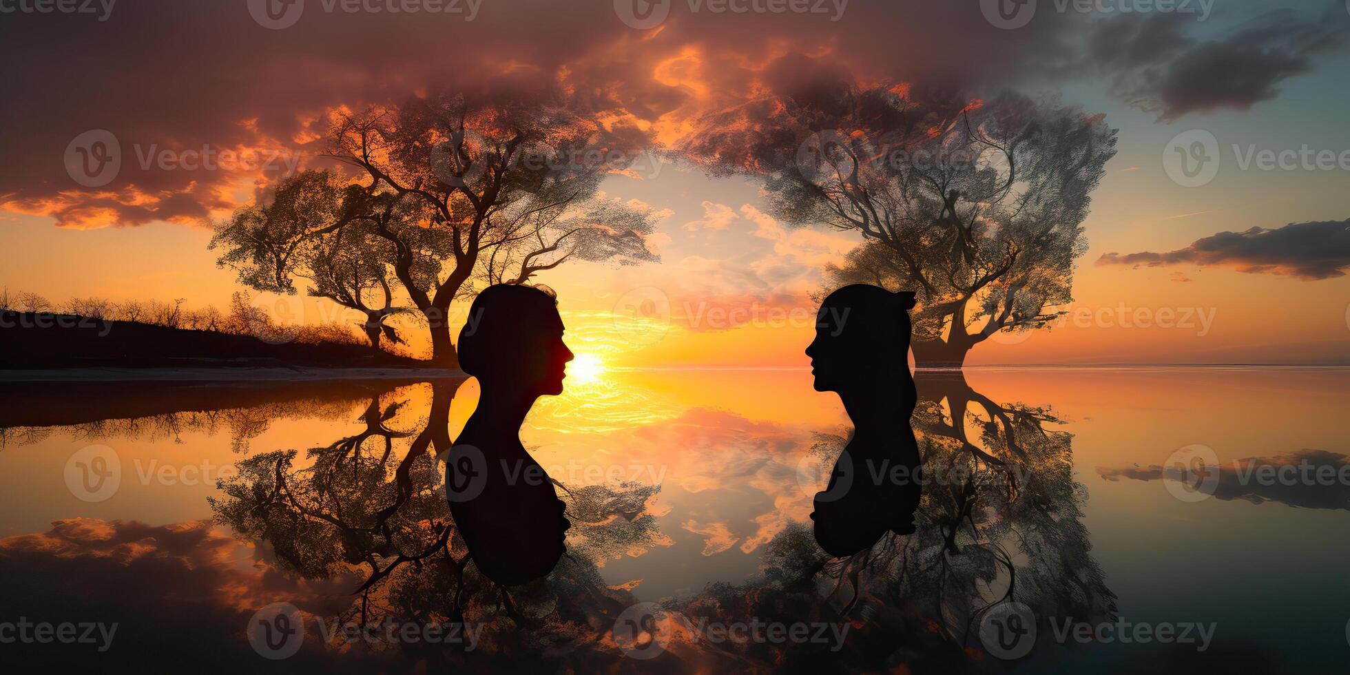 . . Double exposure photo realistic illustration. Romantic free soul lifestyle adventure vibe. Graphic Art