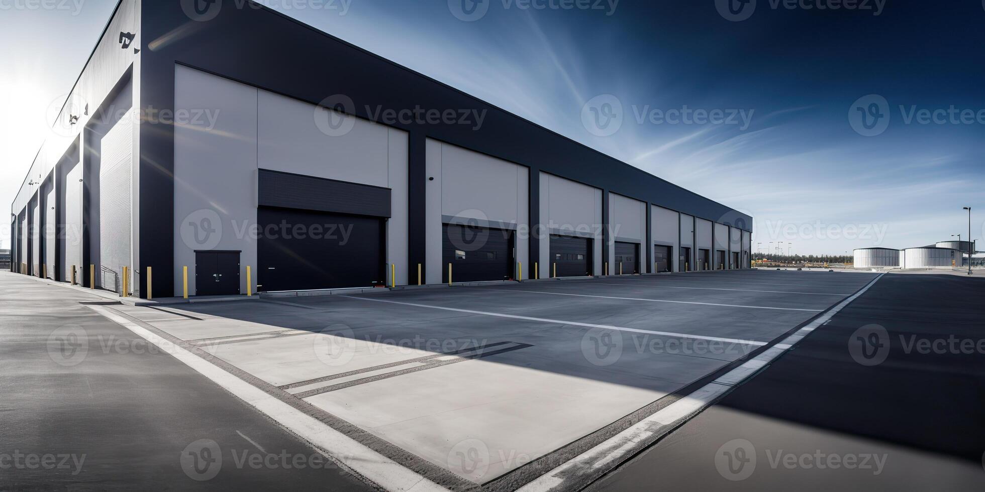 . . Realistic render of logistic business transport warehouse dock station. Factory and transport house. Graphic Art photo