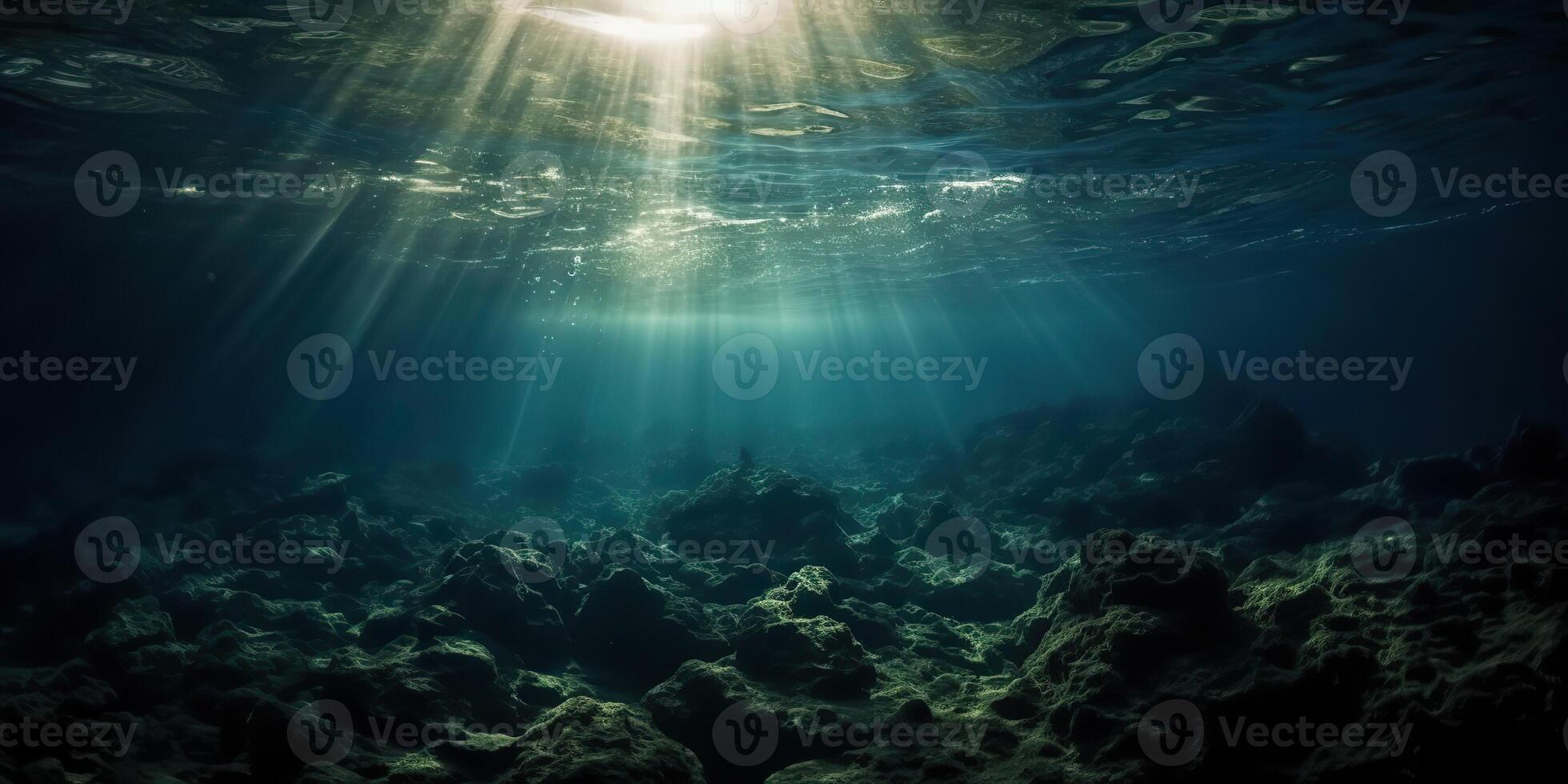 . . Photo of under sea ocean world. Marine Nautical with darm mustic mood adventure vibe. Graphic Art