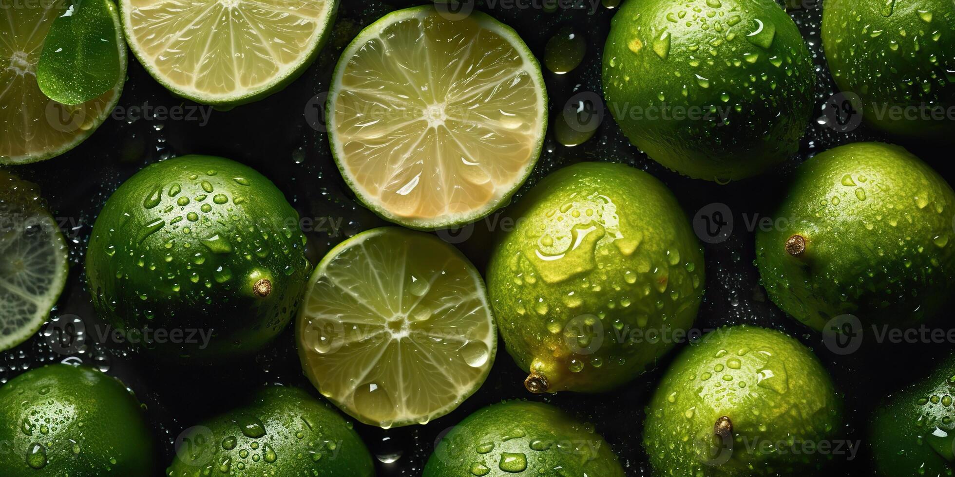 . . Macro shot photography of slices limes green tropical fruits. Graphic Art photo