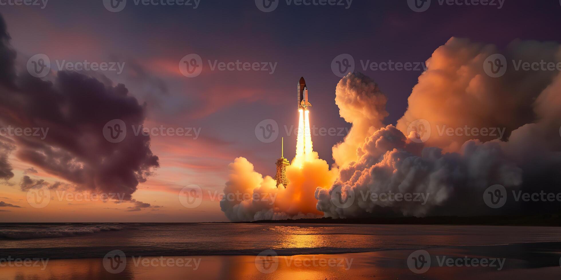 . . Photo realistic illustration of rocket shutle ship nasa launching. Adventure space travel explore vibe. Graphic Art