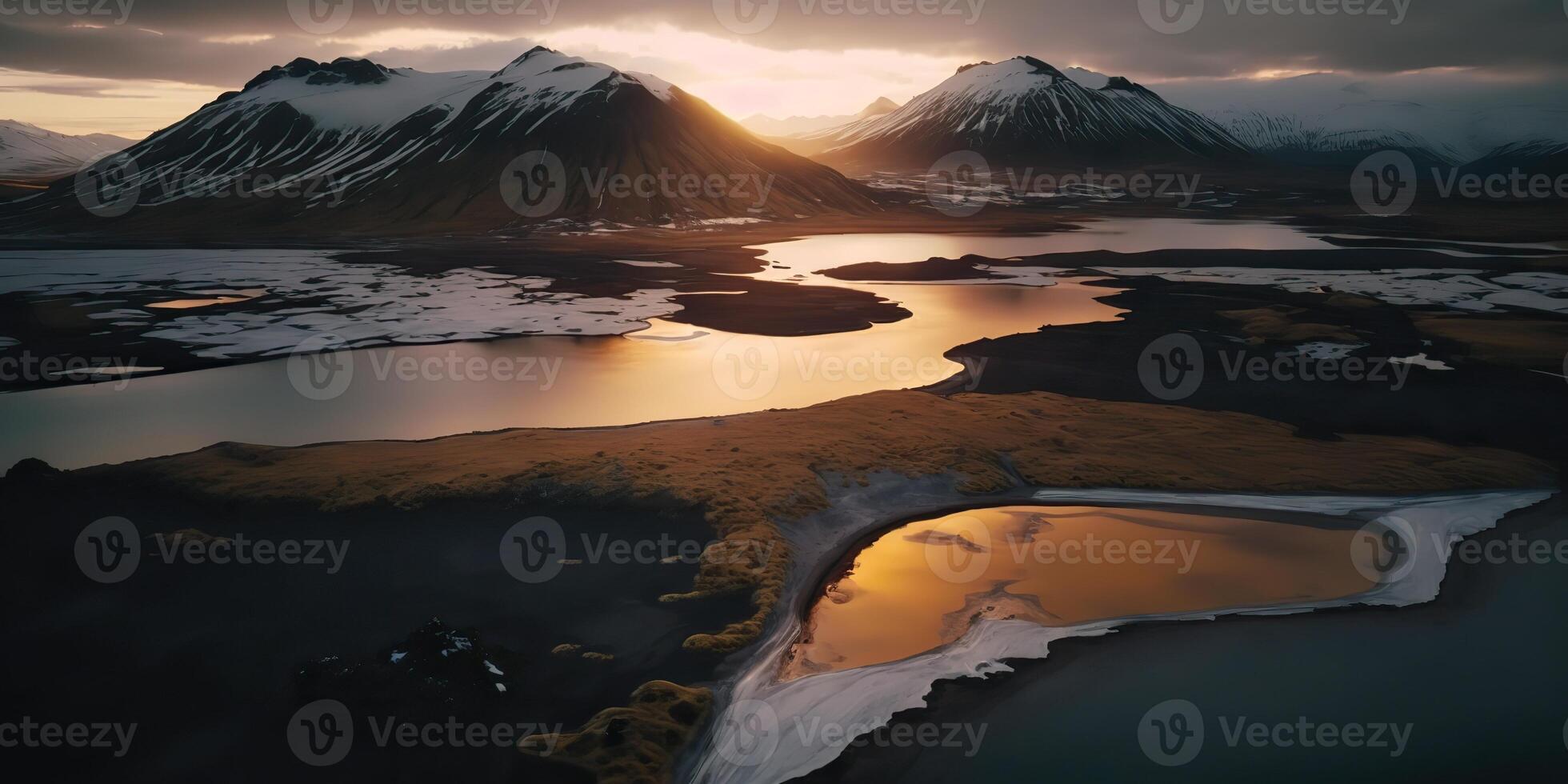 . . Macro shot aerial drone view of Iceland landscape scene. Cinematic adventure explore vibe. Graphic Art photo