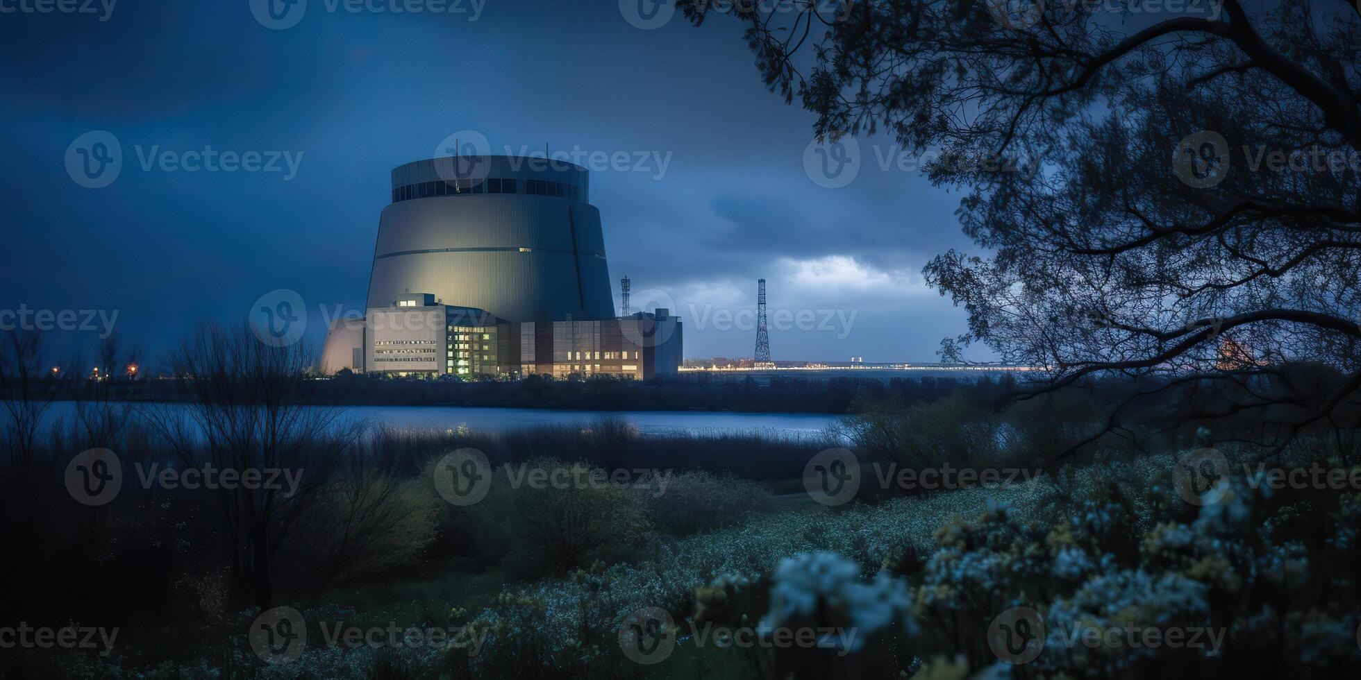 ai generativo, ai generado. nuclear atómico poder planta eléctrico estación oscuro estado animico ecología peligro onda. gráfico Arte foto