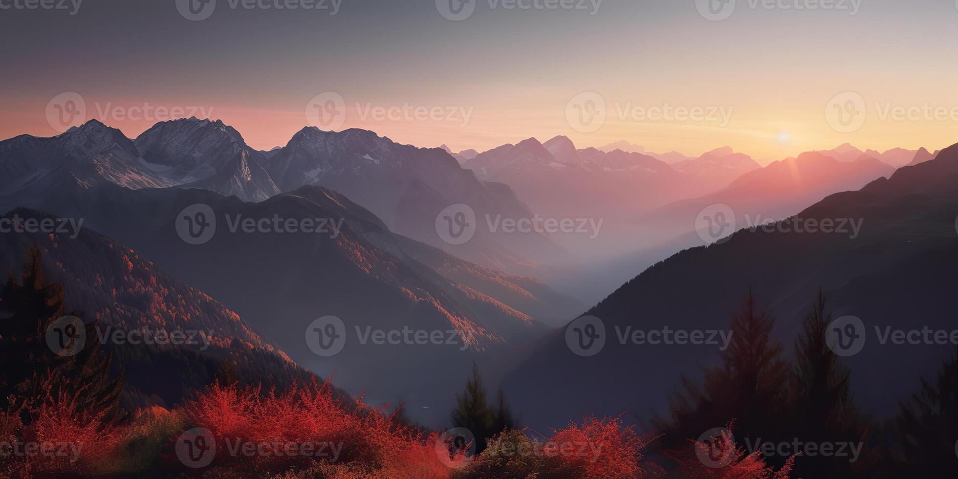 . . Photo realistic illustration of alpen landscape background mountaines hike rocks. Adventure hiking travel explore vibe. Graphic Art