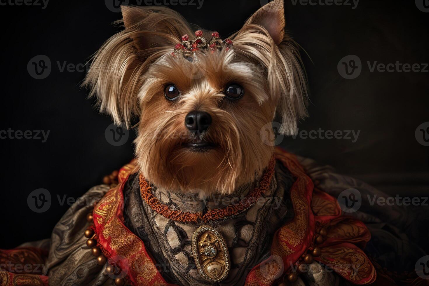 ai generado. ai generativo. pintura de un Yorkshire terrier en Renacimiento ropa realista ilustración. Clásico retro élite onda. gráfico Arte foto