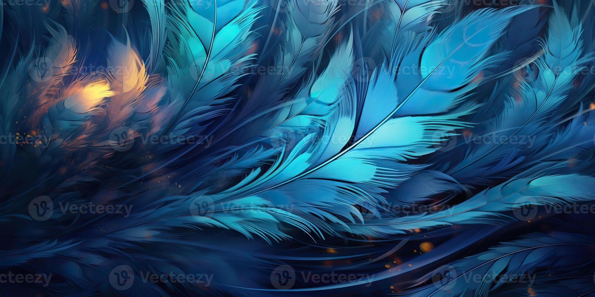 . . Photo realistic illustration of blue soft feathers. Pattern background texture romantic cozy vibe. Graphic Art