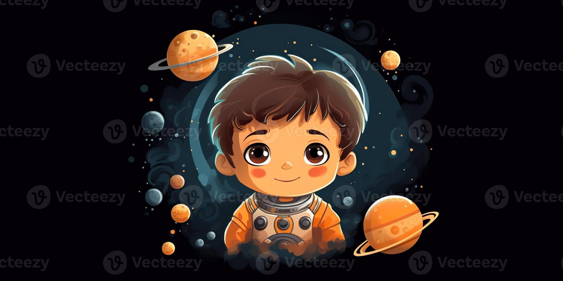 . 2d boy kid person man character at moon galaxy. Astronaut in galaxy space. . Graphic Art photo