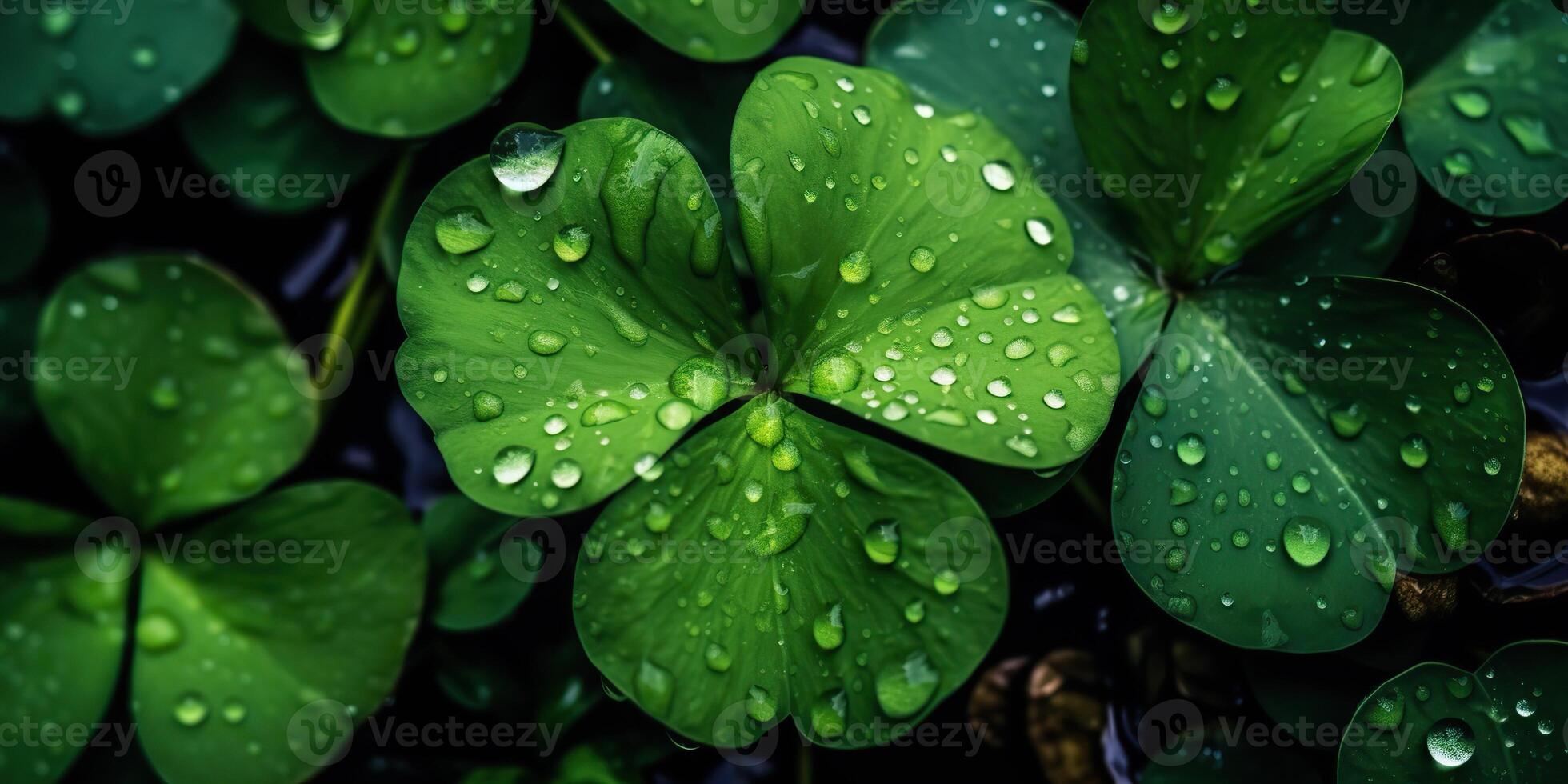 . Photo realistic illustration of top view green fresh clover leafes. Irish symbol. . Graphic Art