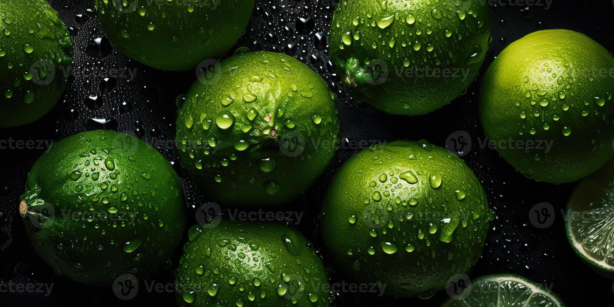 . . Macro shot photography of slices limes green tropical fruits. Graphic Art photo