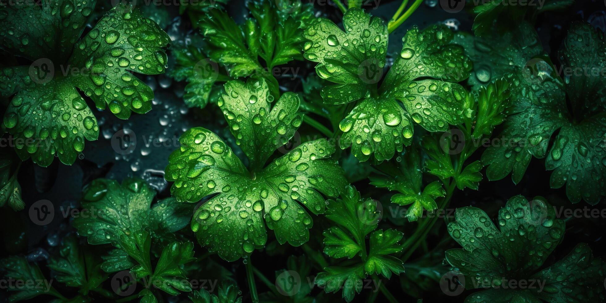 . . Macro photorealistic shot illustration of eco organic parsley background. Healthy green store vibe. Graphic Art photo