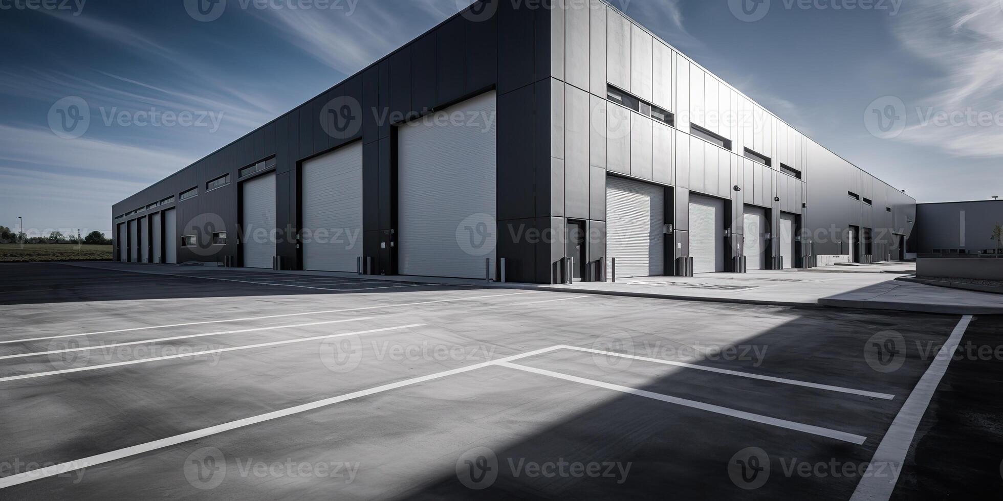 . . Realistic render of logistic business transport warehouse dock station. Factory and transport house. Graphic Art photo