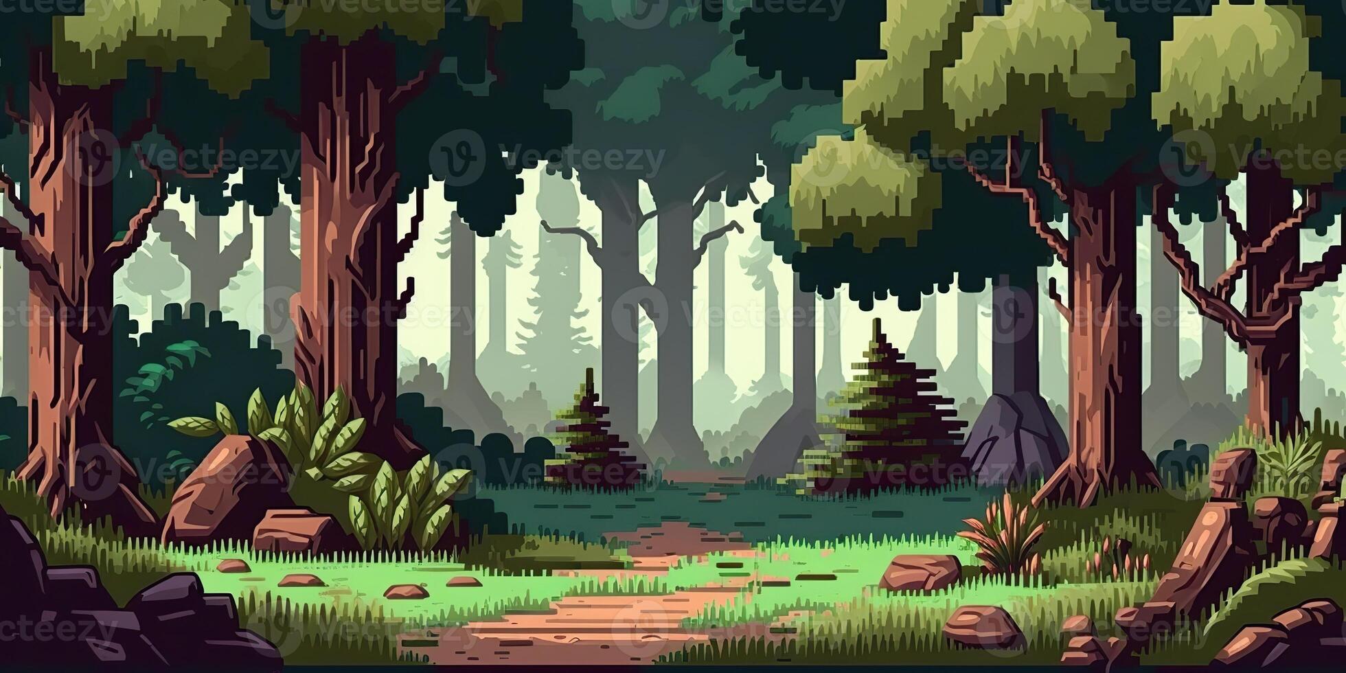 . . 8 bit abstract forest scene. Can be used for retro games or graphic design. Graphic Art photo