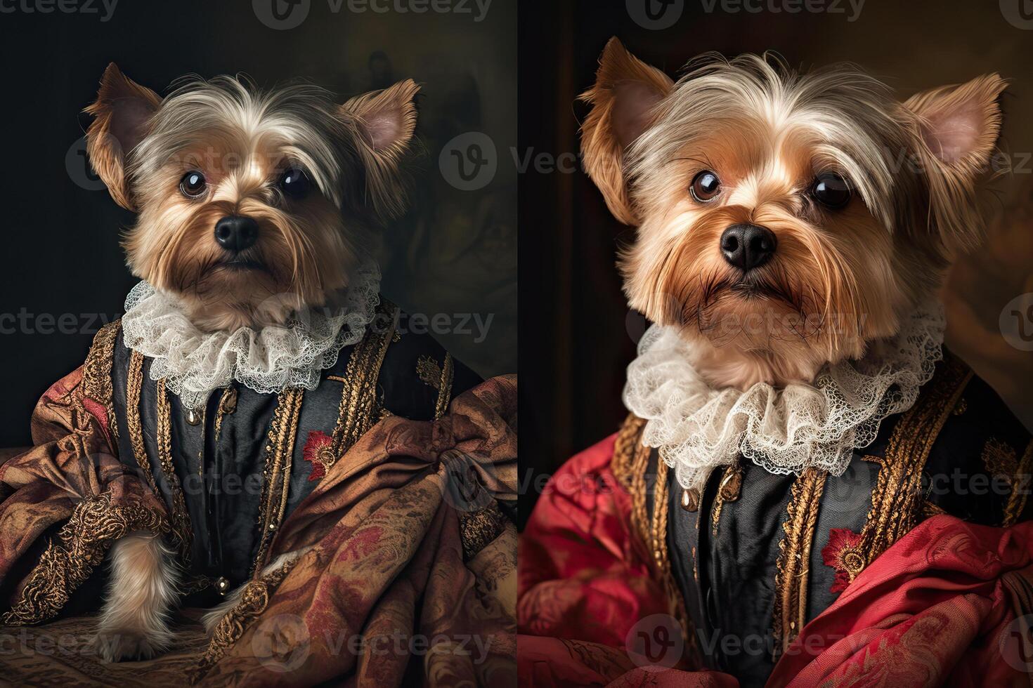 ai generado. ai generativo. pintura de un Yorkshire terrier en Renacimiento ropa realista ilustración. Clásico retro élite onda. gráfico Arte foto