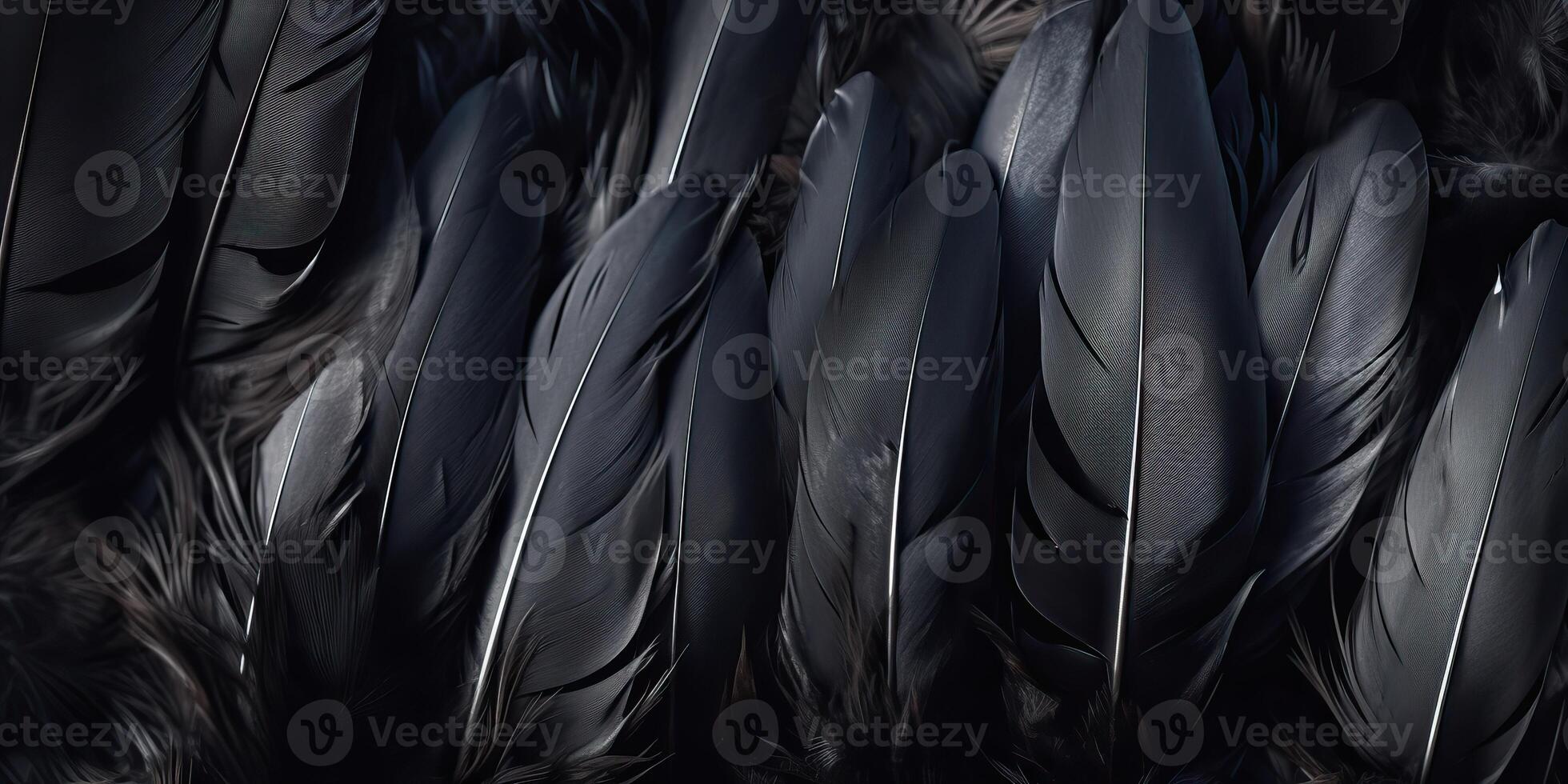 . . Photo realistic black feathers pattern background texture. Ellegant aesthetics luxury vibe. Graphic Art