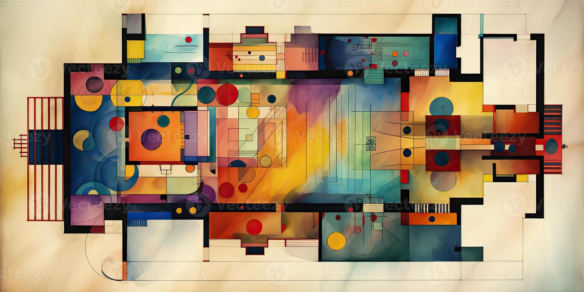 . . Abstract vintage retro aesthetics floor plan background pattern inspired by wassily kandinsky. Can be used like poster for home decoration. Graphic Art photo