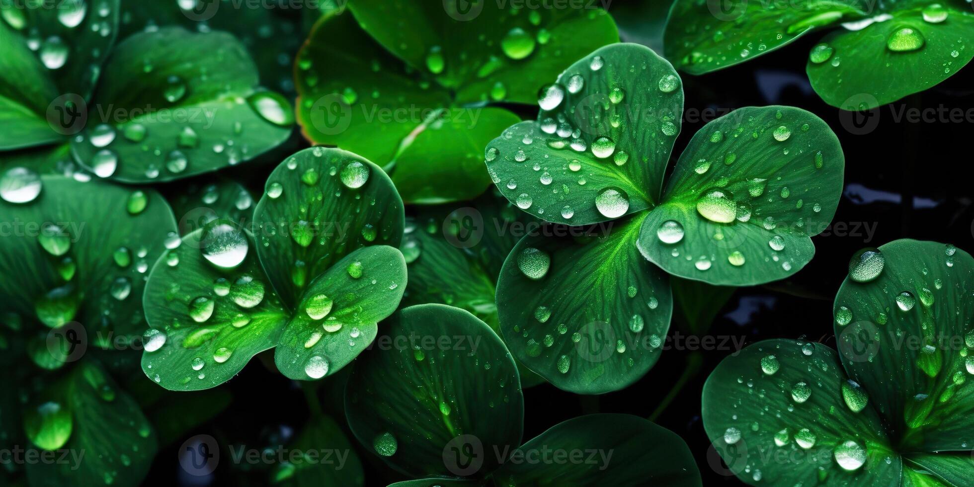 . Photo realistic illustration of top view green fresh clover leafes. Irish symbol. . Graphic Art