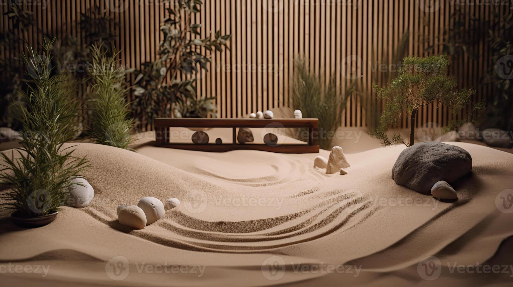 . Photo macro of asian zen garden. Home decor meditation. Graphic Art