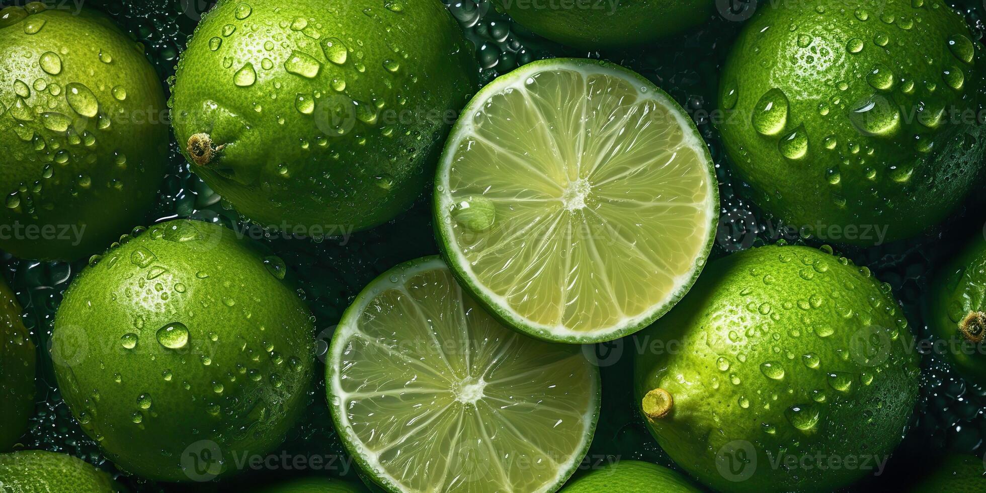 . . Macro shot photography of slices limes green tropical fruits. Graphic Art photo