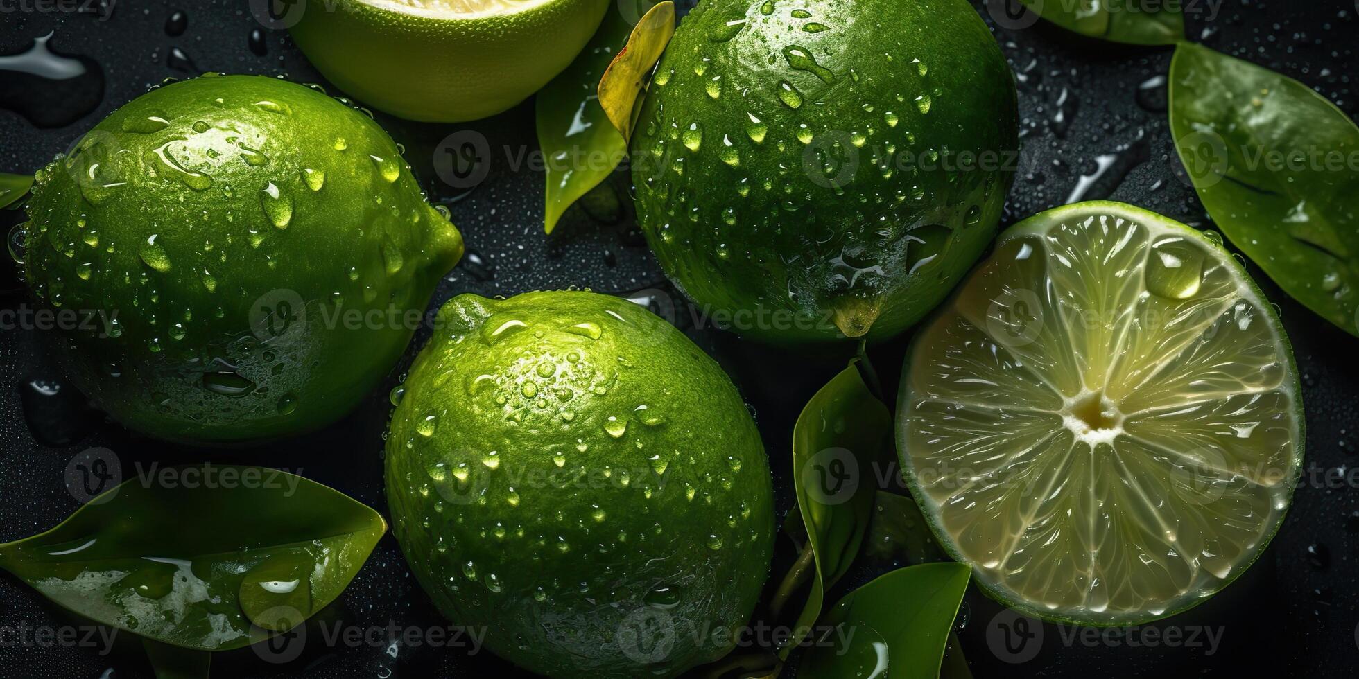 . . Macro shot photography of slices limes green tropical fruits. Graphic Art photo