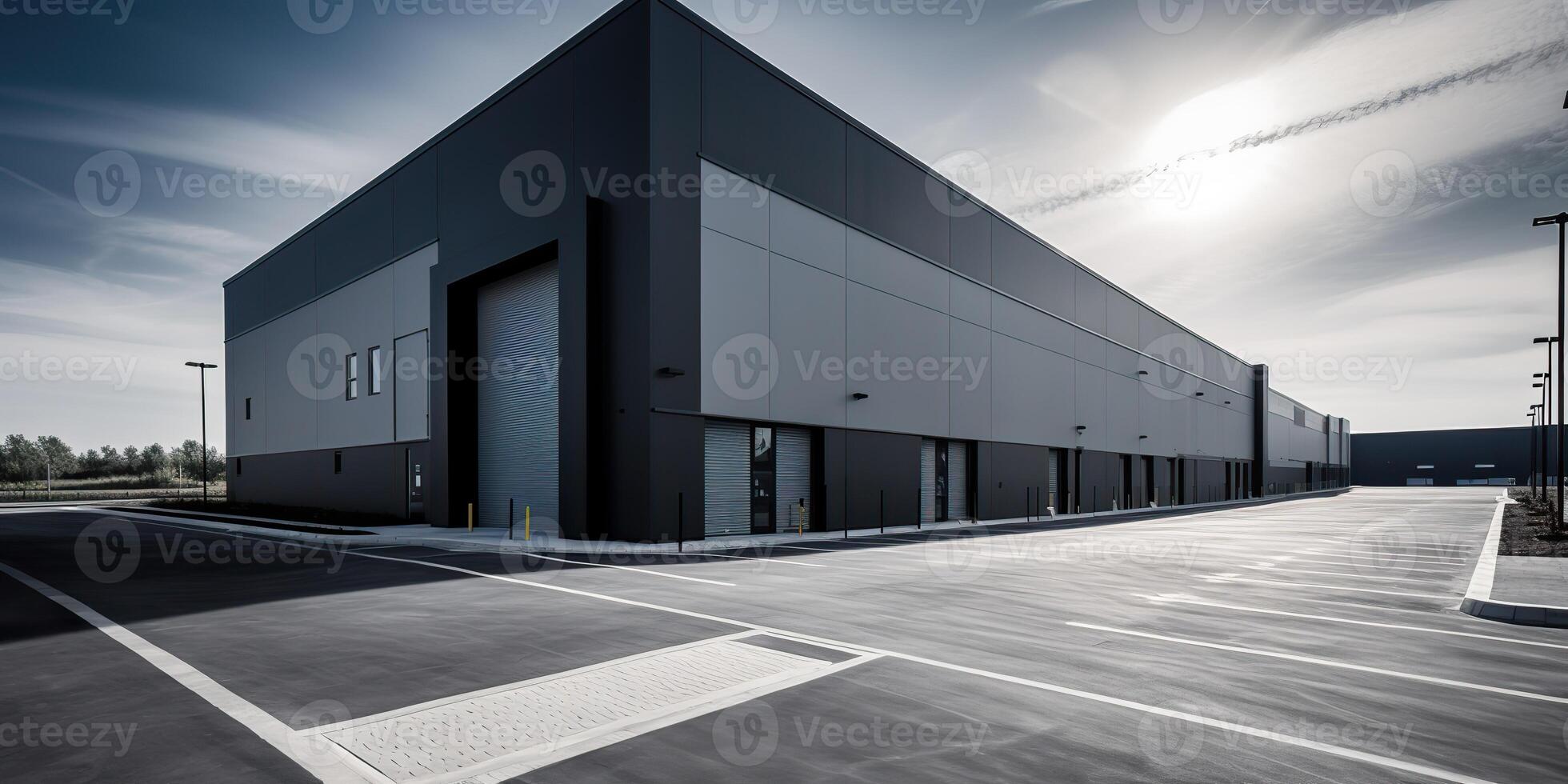 . . Realistic render of logistic business transport warehouse dock station. Factory and transport house. Graphic Art photo