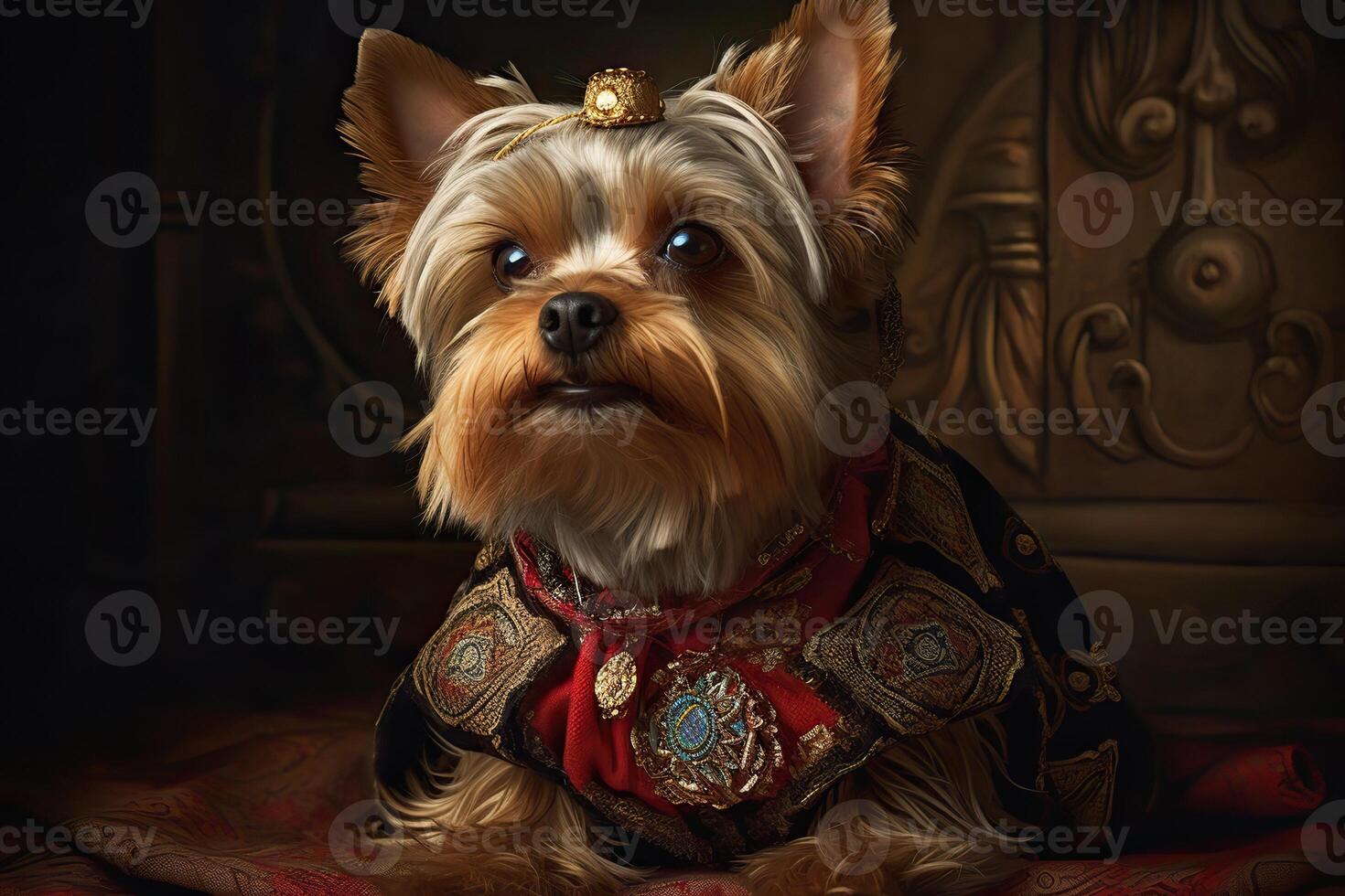 ai generado. ai generativo. pintura de un Yorkshire terrier en Renacimiento ropa realista ilustración. Clásico retro élite onda. gráfico Arte foto