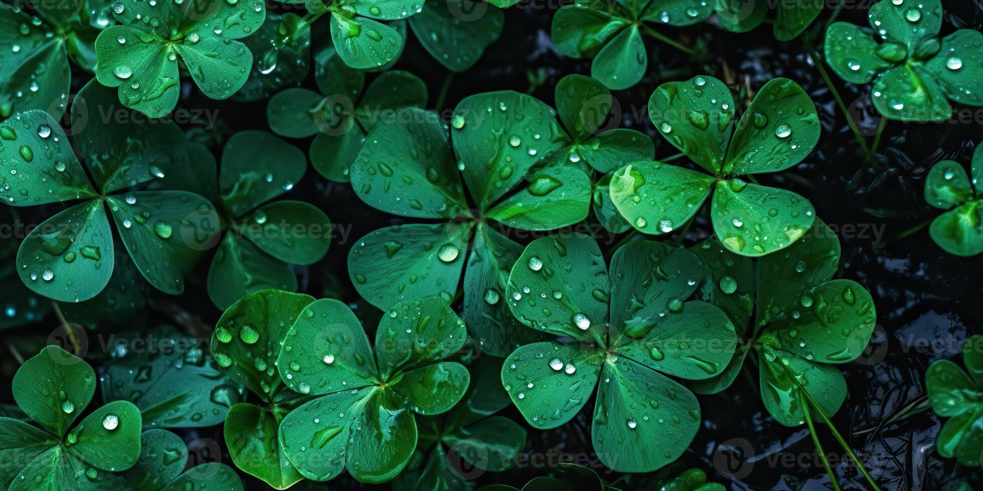 . Photo realistic illustration of top view green fresh clover leafes. Irish symbol. . Graphic Art