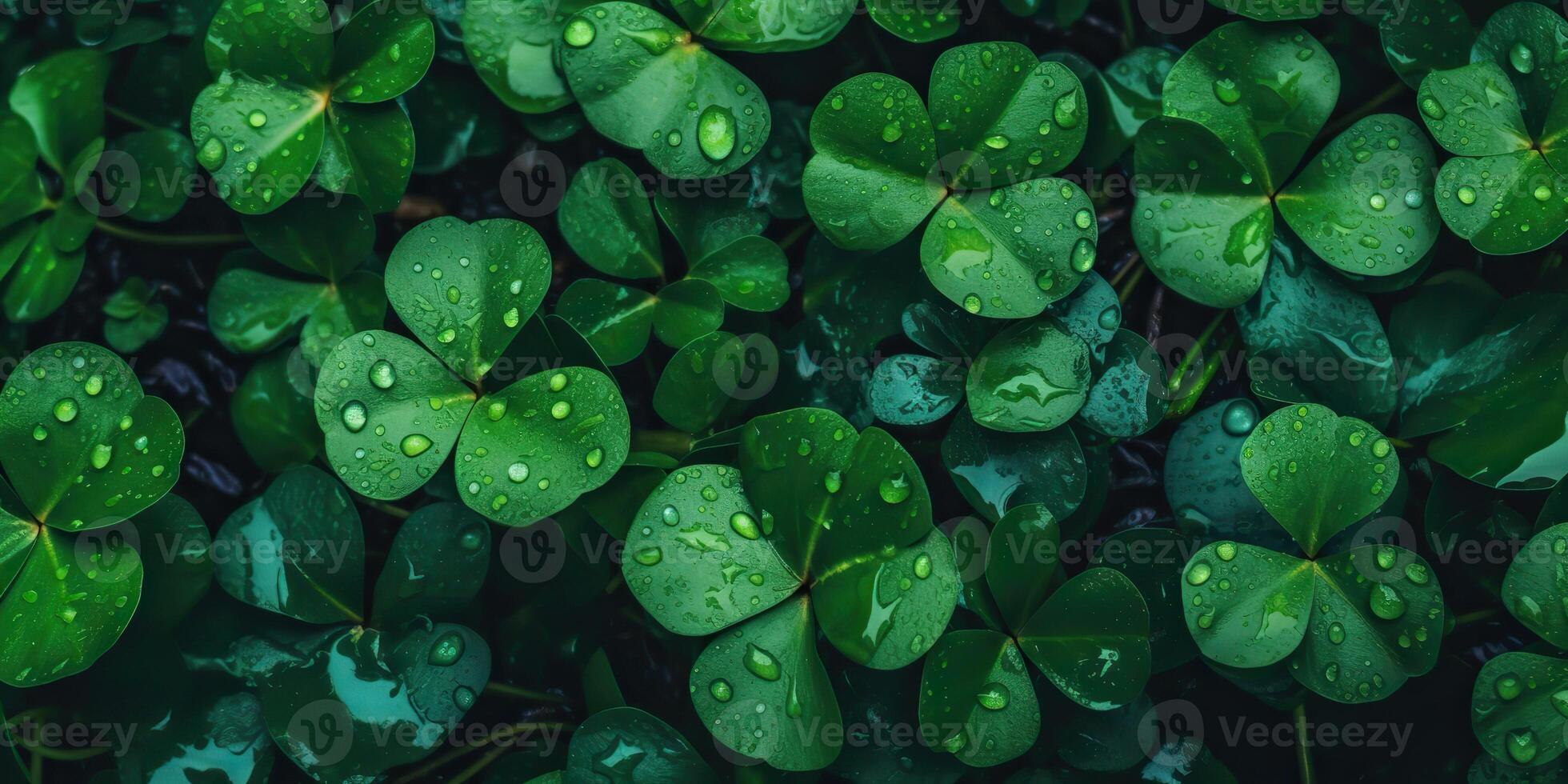 . Photo realistic illustration of top view green fresh clover leafes. Irish symbol. . Graphic Art