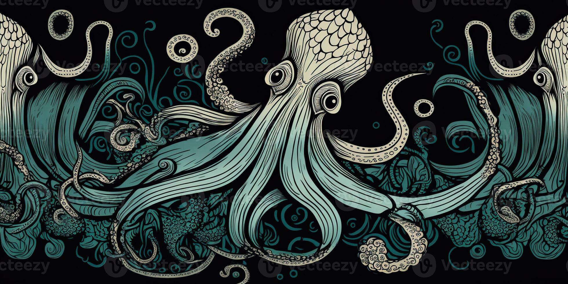 . . Engraving retro vintage style octopus woodcut linocut illustration. Graphic Art photo