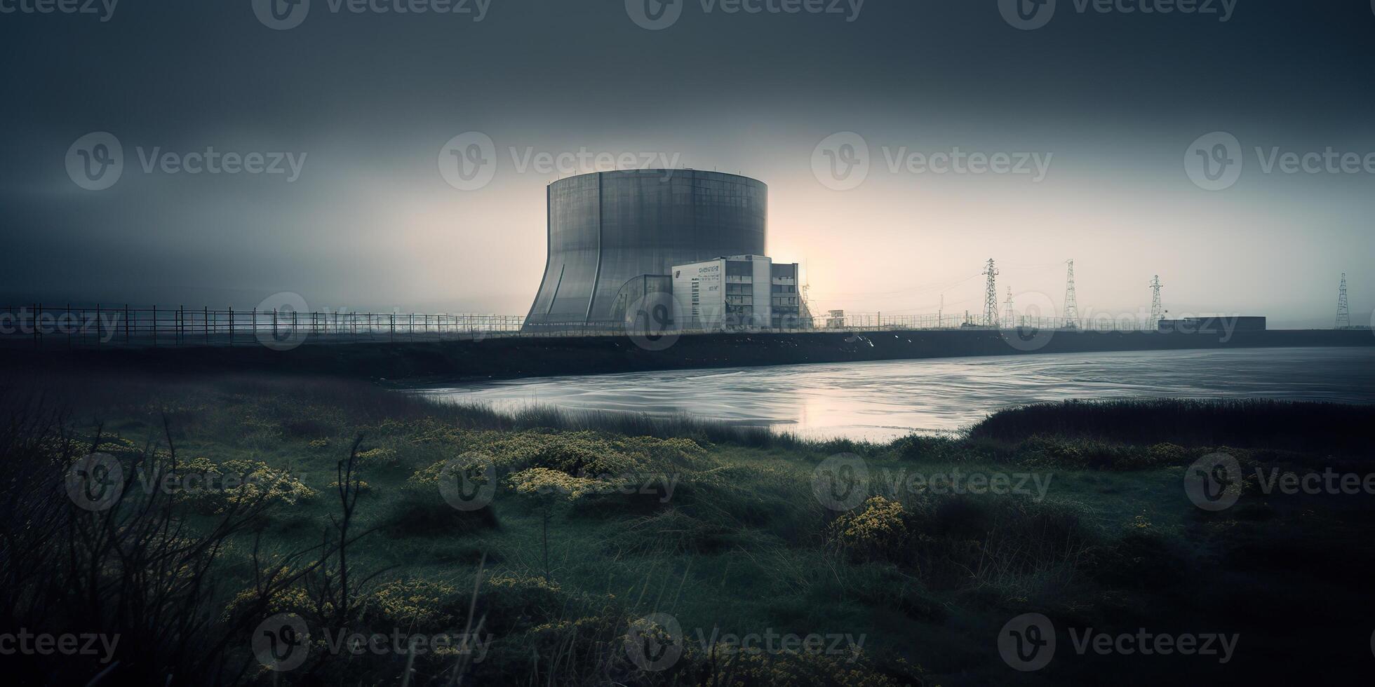 ai generativo, ai generado. nuclear atómico poder planta eléctrico estación oscuro estado animico ecología peligro onda. gráfico Arte foto