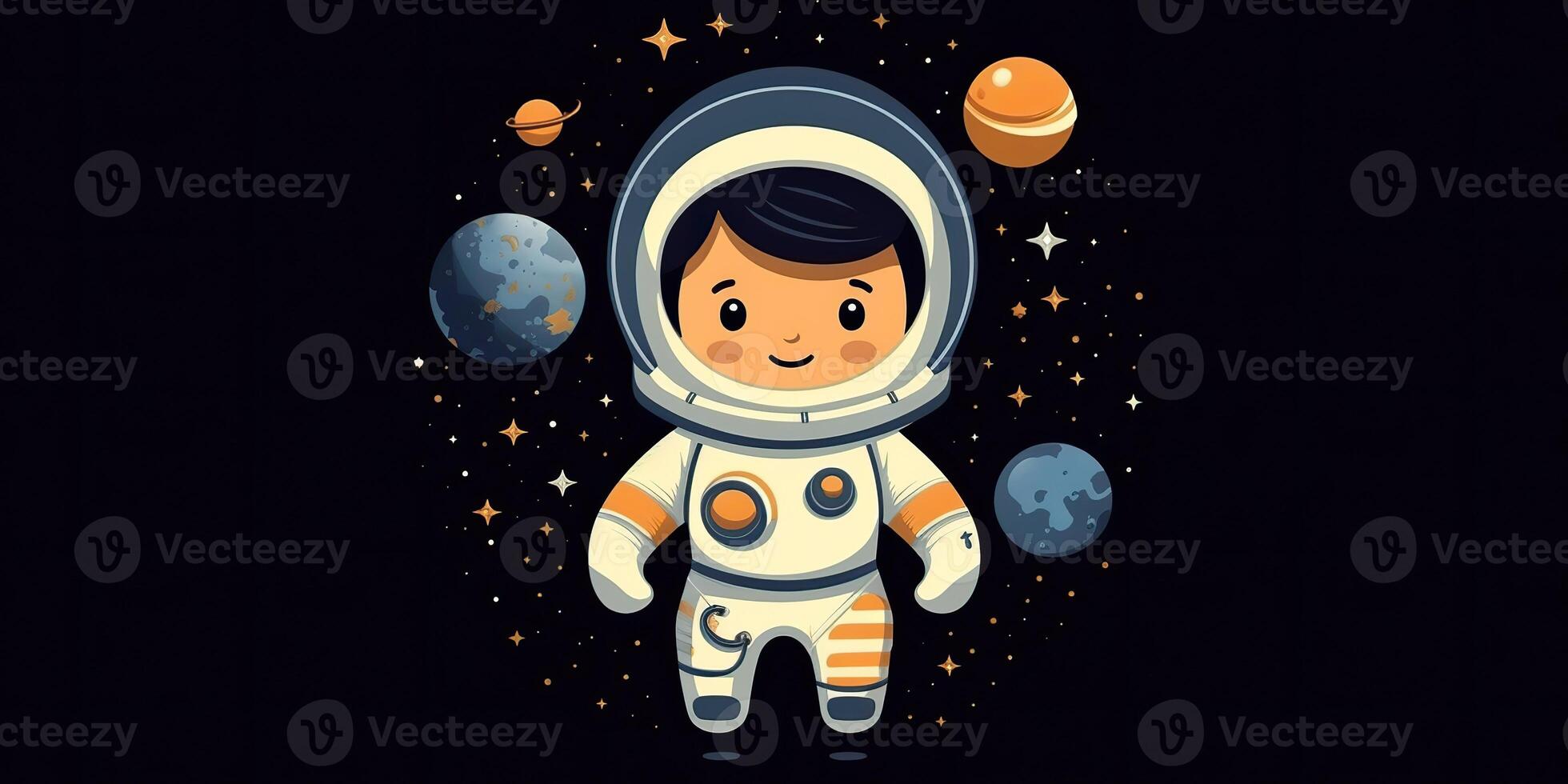 ai generado. 2d chico niño persona hombre personaje a Luna galaxia. astronauta en galaxia espacio. ai generativo. gráfico Arte foto