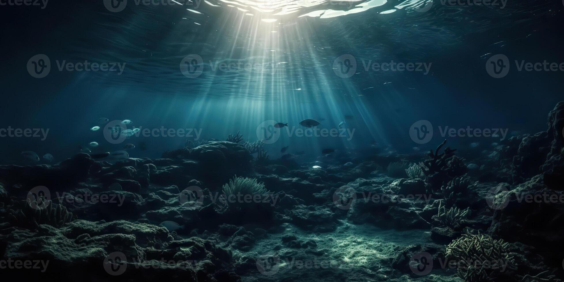 . . Photo of under sea ocean world. Marine Nautical with darm mustic mood adventure vibe. Graphic Art