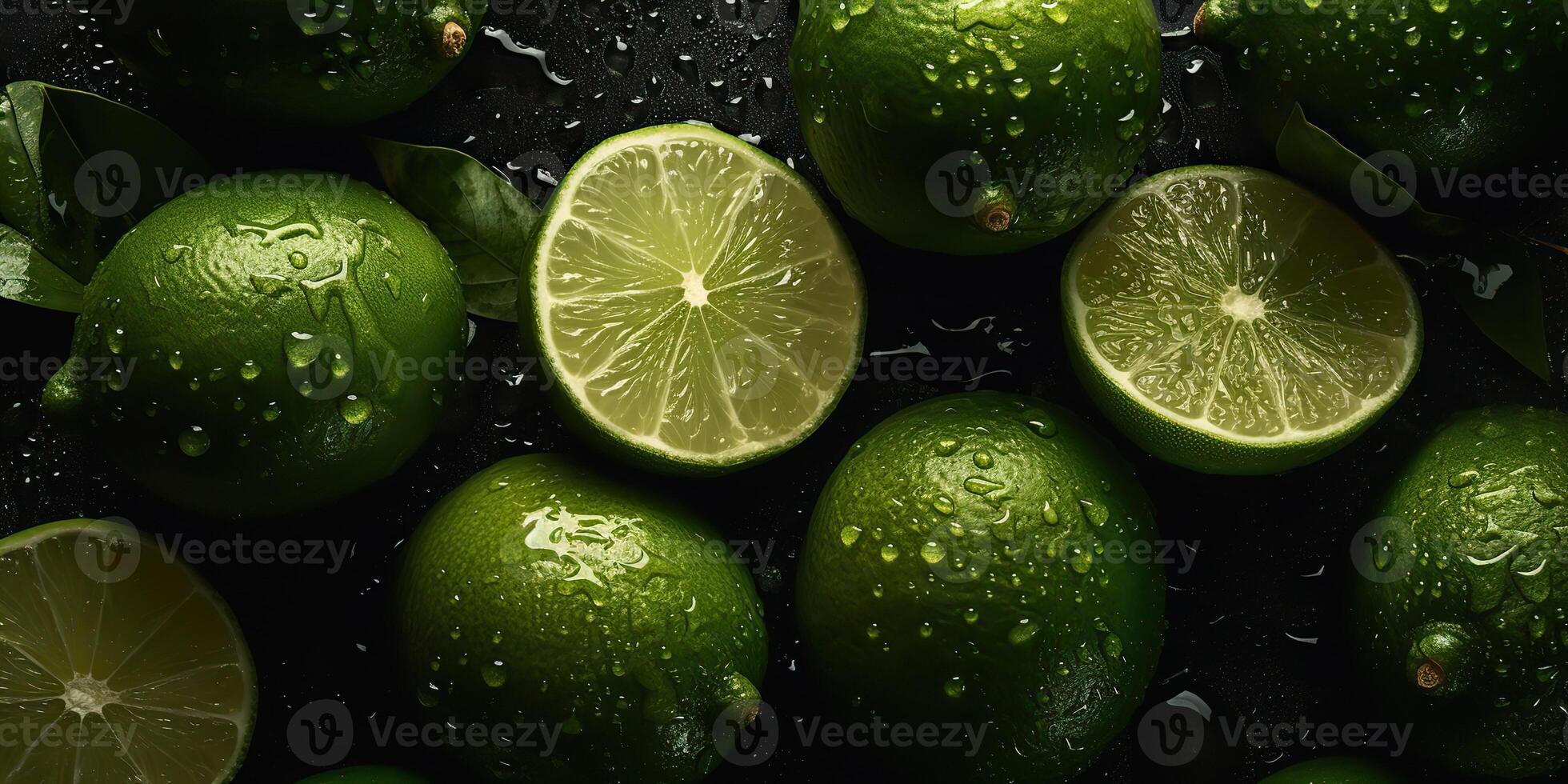 . . Macro shot photography of slices limes green tropical fruits. Graphic Art photo