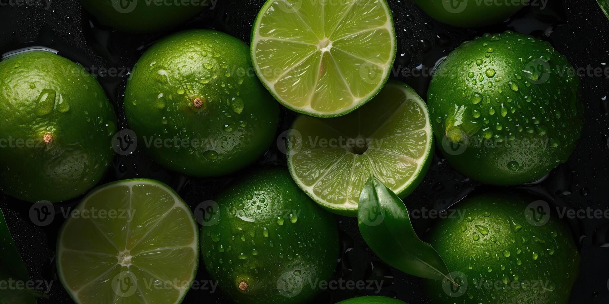 . . Macro shot photography of slices limes green tropical fruits. Graphic Art photo