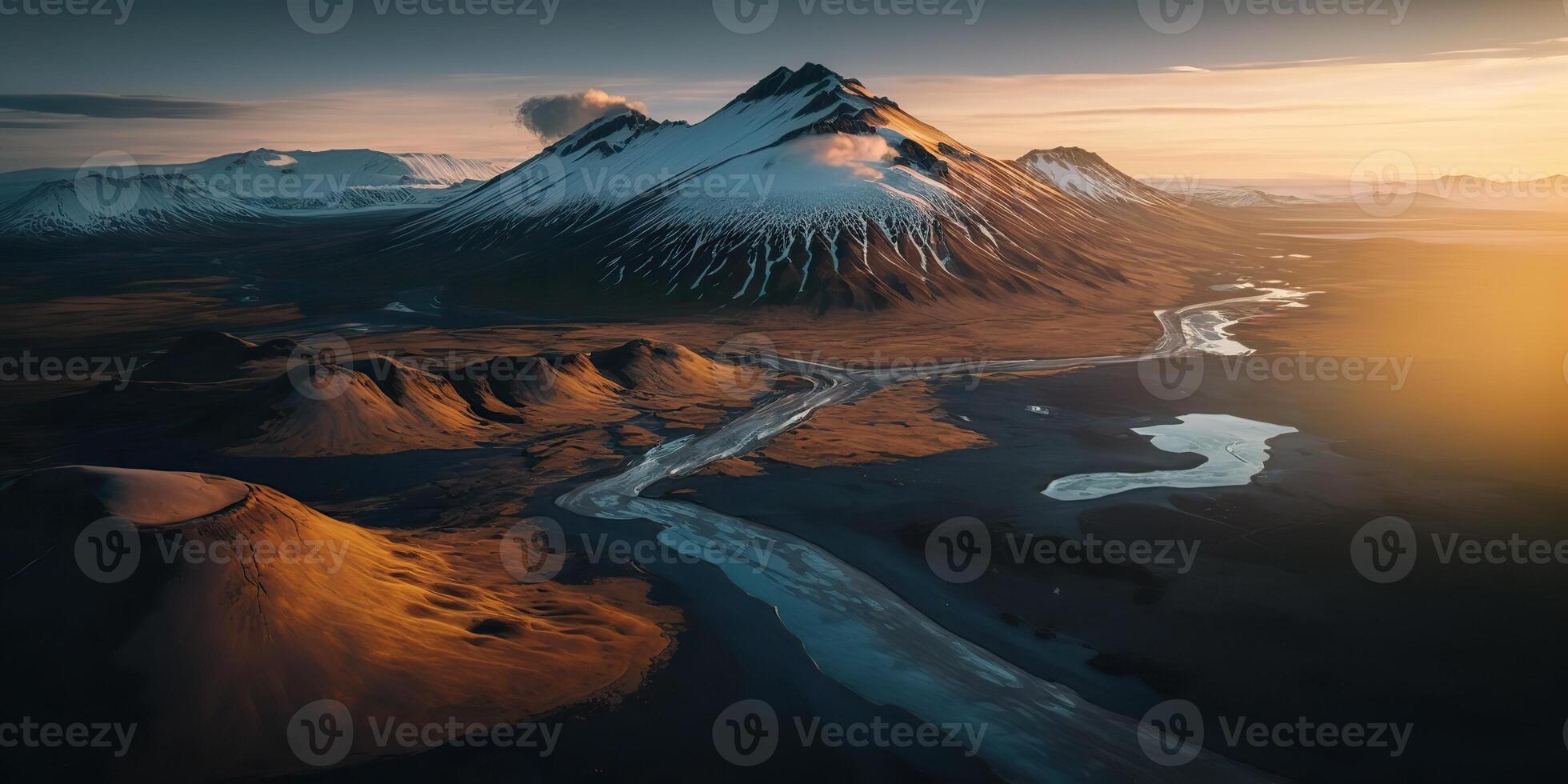 . . Macro shot aerial drone view of Iceland landscape scene. Cinematic adventure explore vibe. Graphic Art photo