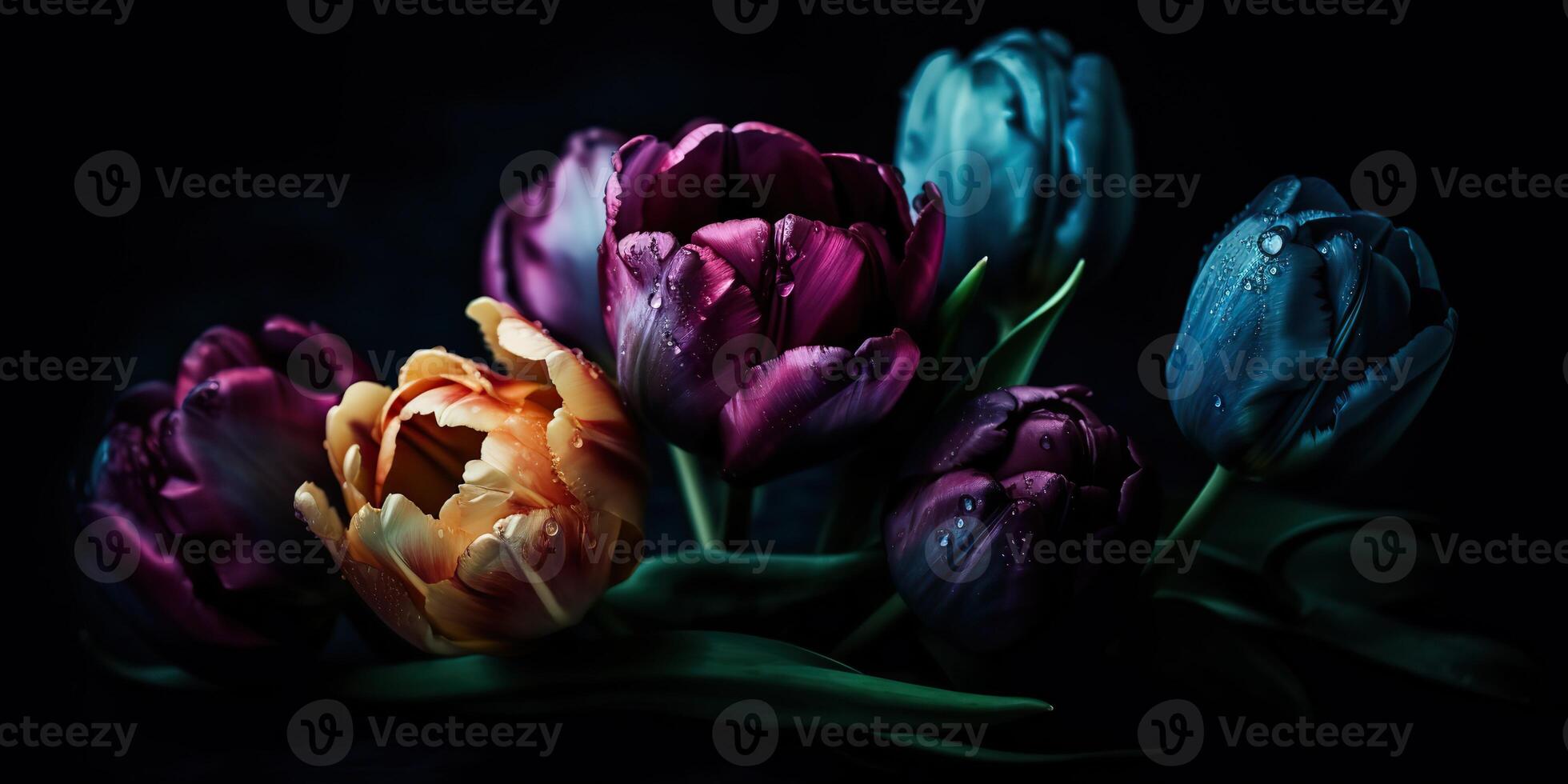 . . Aesthetics tulip flowers pattern mock up. Inspired by Tim Burton dark mood vibe. Can be used for decoration or graphic love design. Graphic Art photo