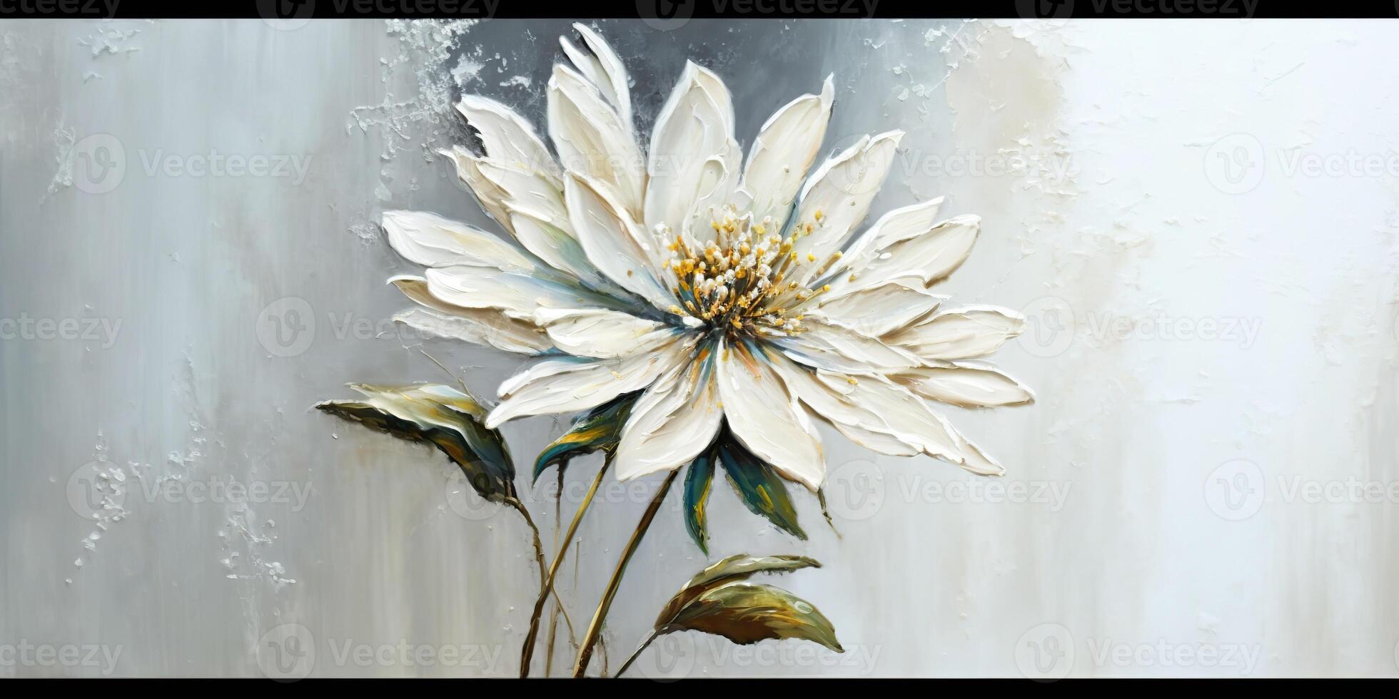 . . White ink oil paint flower on canvas. Artist calm peace romantic love vibe. Graphic Art photo