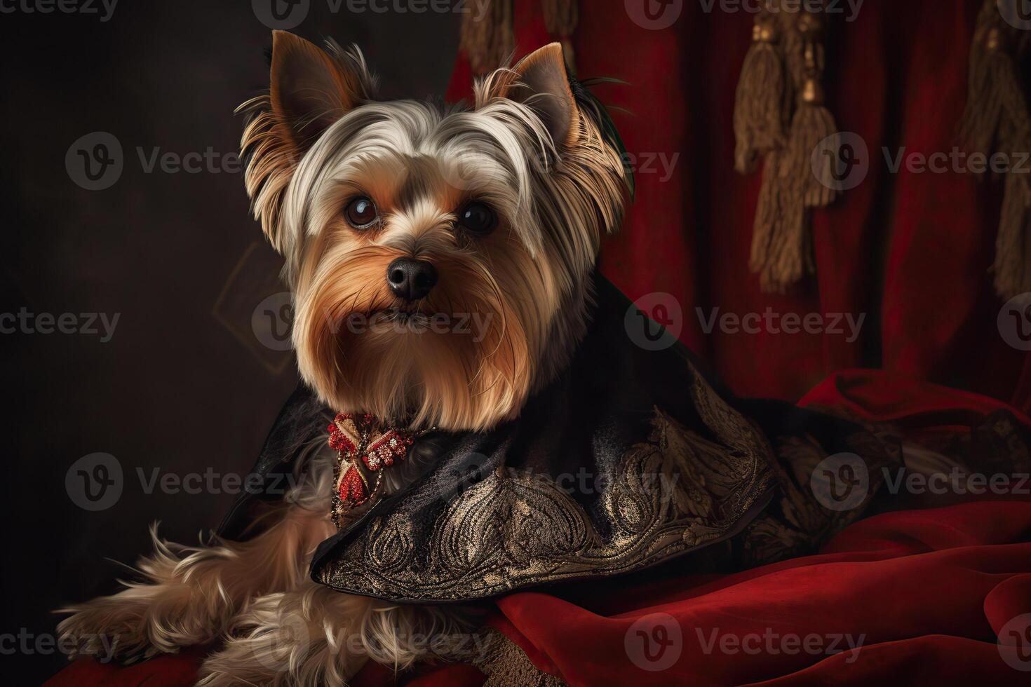 . . Painting of a Yorkshire terrier in renaissance clothing realistic illustration. Vintage retro elite vibe. Graphic Art photo